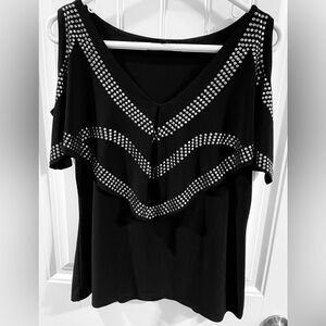 Picadilly black open shoulder top size medium stud accents